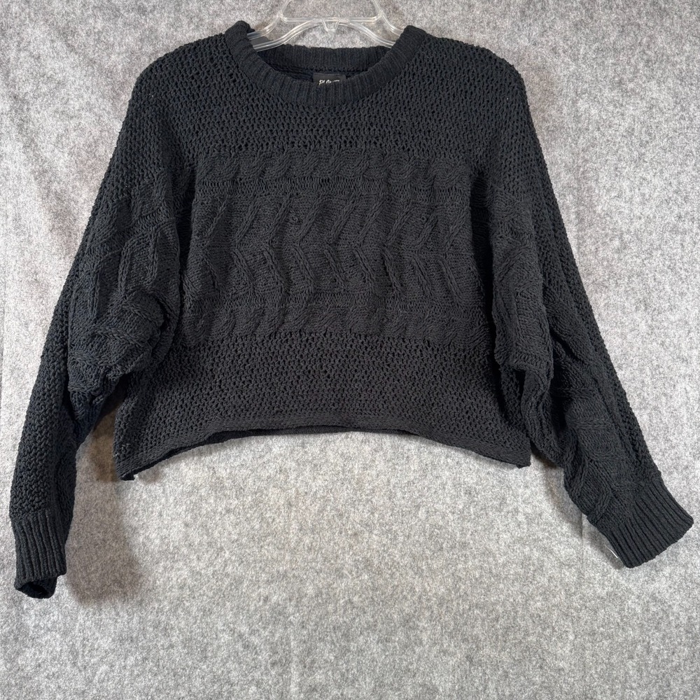 Planet Heart Sweater Womens M Black Crochet Cropped Open Knit Slouchy Boho